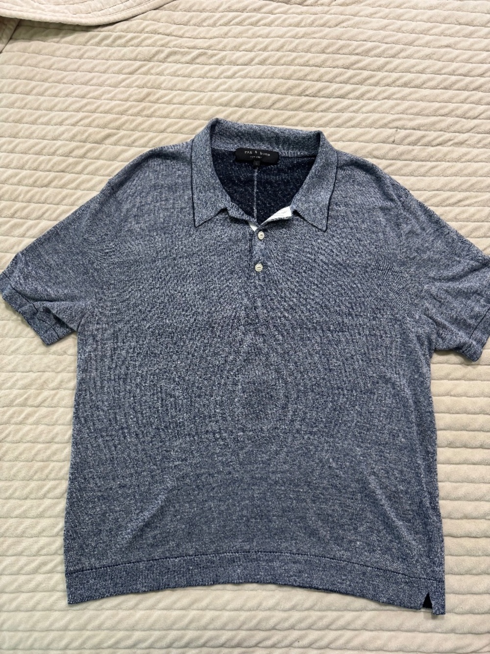 Rag & Bone Polo Shirt Size XL Mens Heather Blue Cotton Linen Spandex Blend